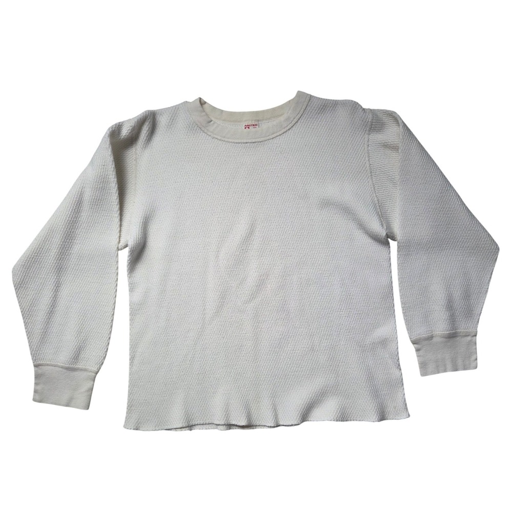 Vintage Arctex Thermal Top L 100% White Cotton Waffle Knit Long Sleeve USA